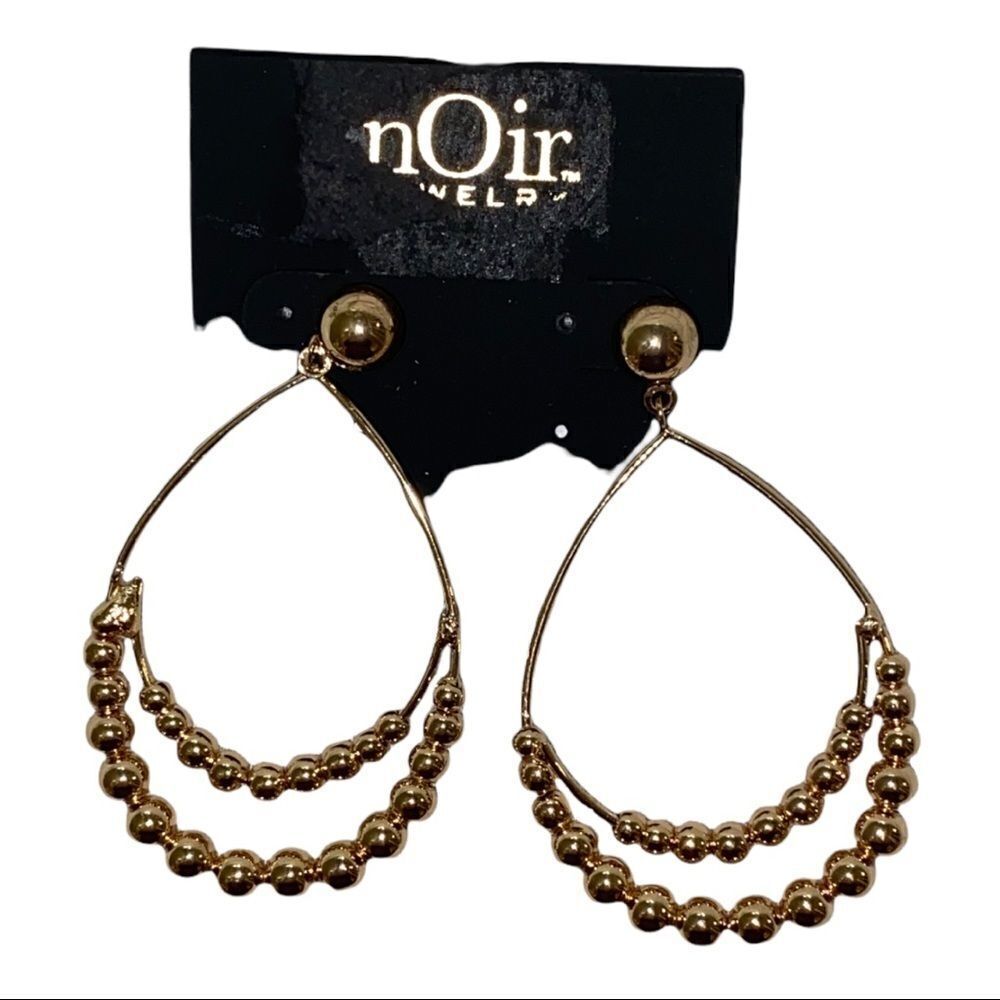 Noir Jewelry Gold Tone Double Oval Ball Dangle Earrings New